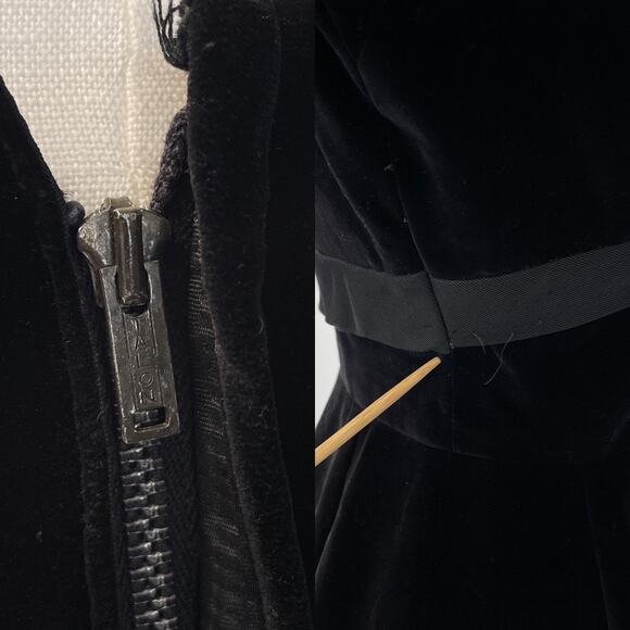 Vintage 60's Black Velvet Long Sleeve Dress / Sz S / Cocktail Holiday Retro Mod - Picture 9 of 9
